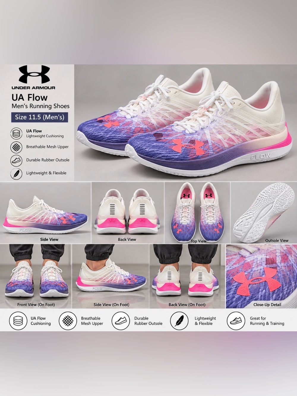 Under Armour Women's White, Purple & Pink Flow Running Shoes